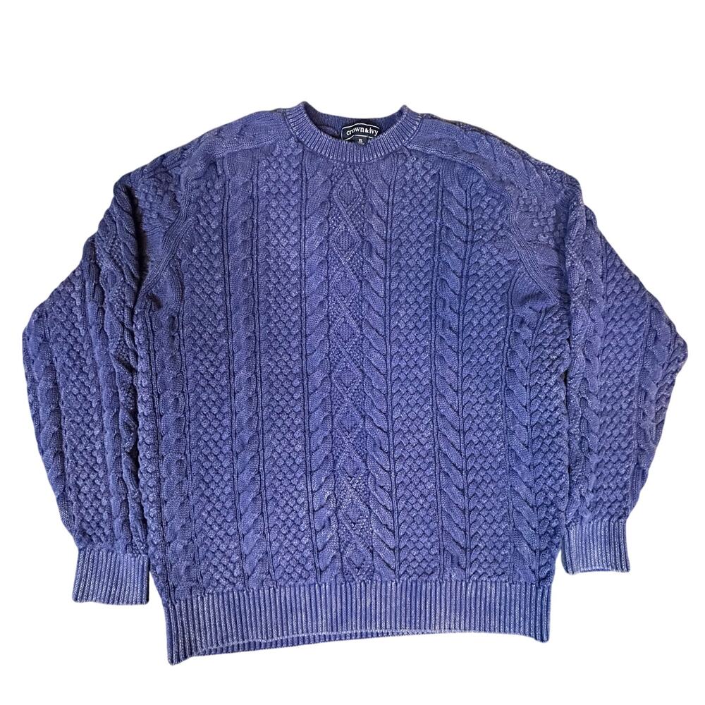 Vintage Crown & Ivy 3D Cable Knit Purple Sweater Size XL